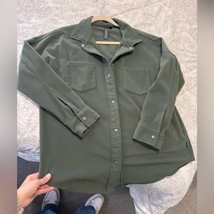 Green fleece button down relaxed fit